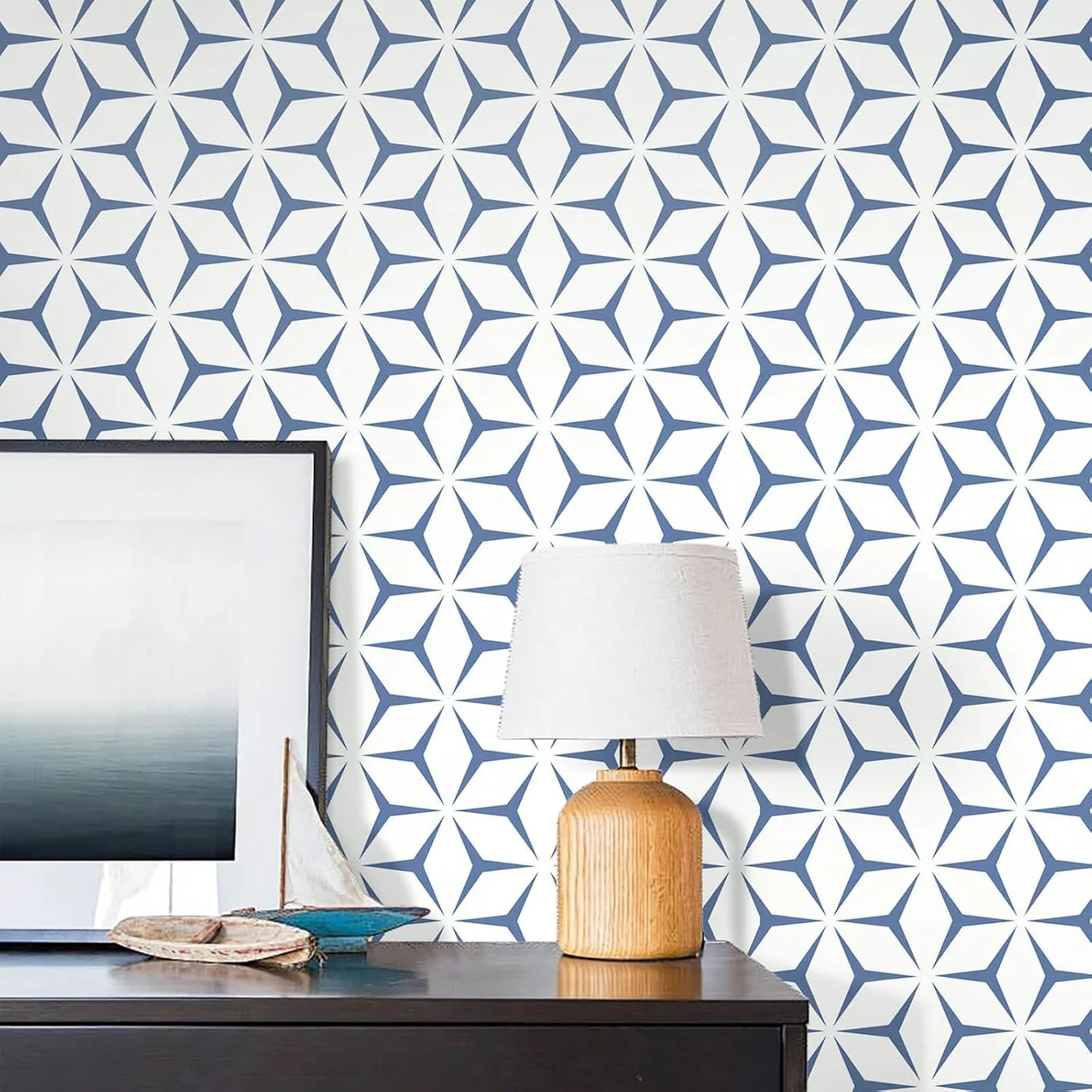Heroad Blue Modern Geometric peel and stick wallpaper, swatch
