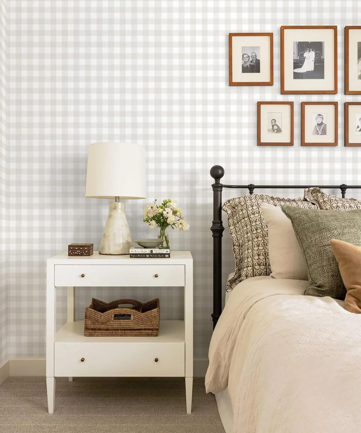 Heroad Neutral Boho Plaid peel and stick wallpaper in a room