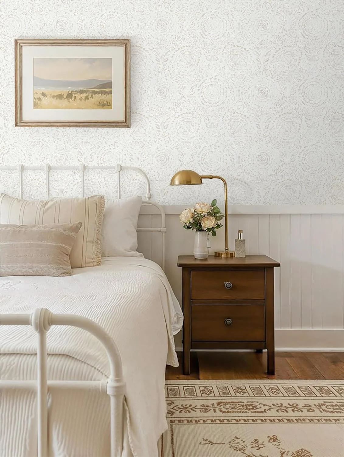 Heroad Cream Boho Medallion peel and stick wallpaper in a room