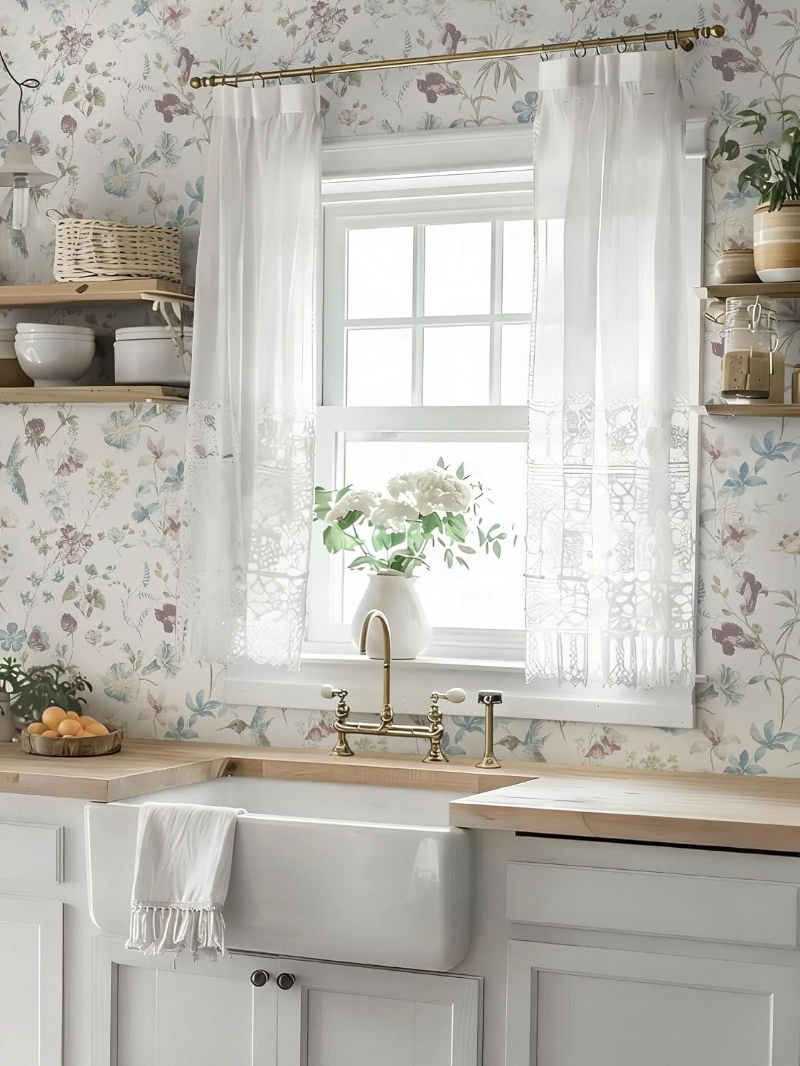 Heroad Beige Bird Botanical peel and stick wallpaper in a room
