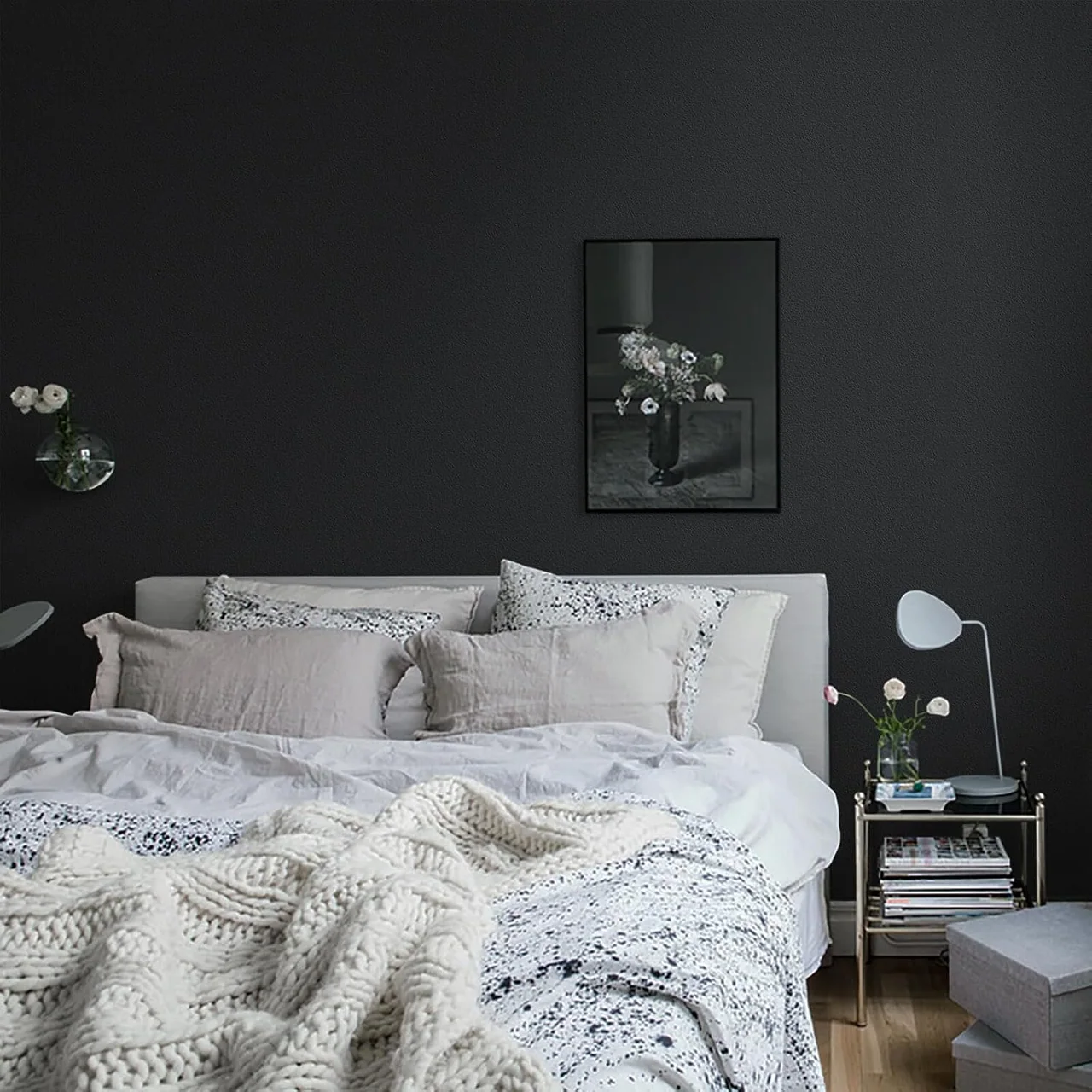 Heroad Dark Grey Matte peel and stick wallpaper in a room