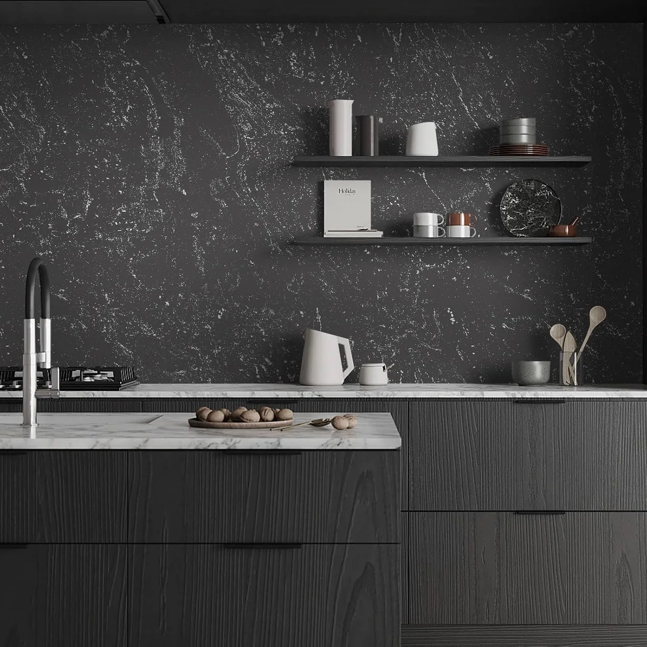 Heroad Grey Silver Textured peel and stick wallpaper in a room