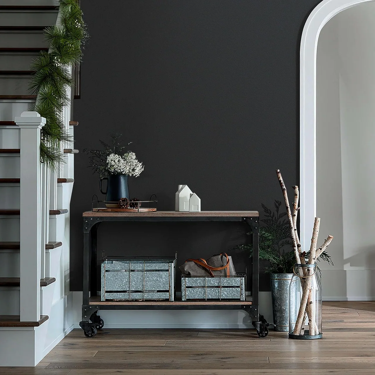 Heroad Dark Grey Matte peel and stick wallpaper in a room