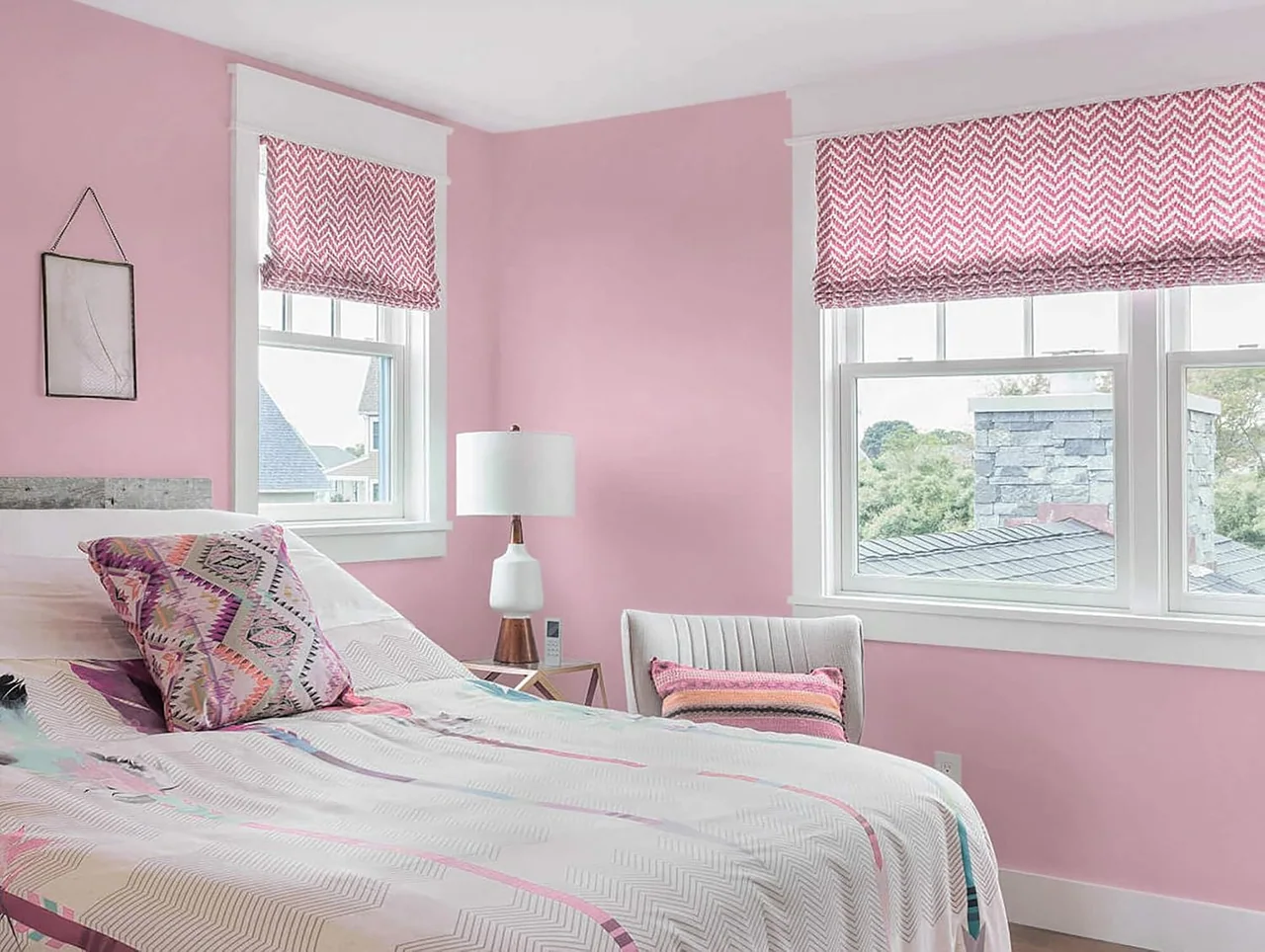 Heroad Pink Matte peel and stick wallpaper in a room