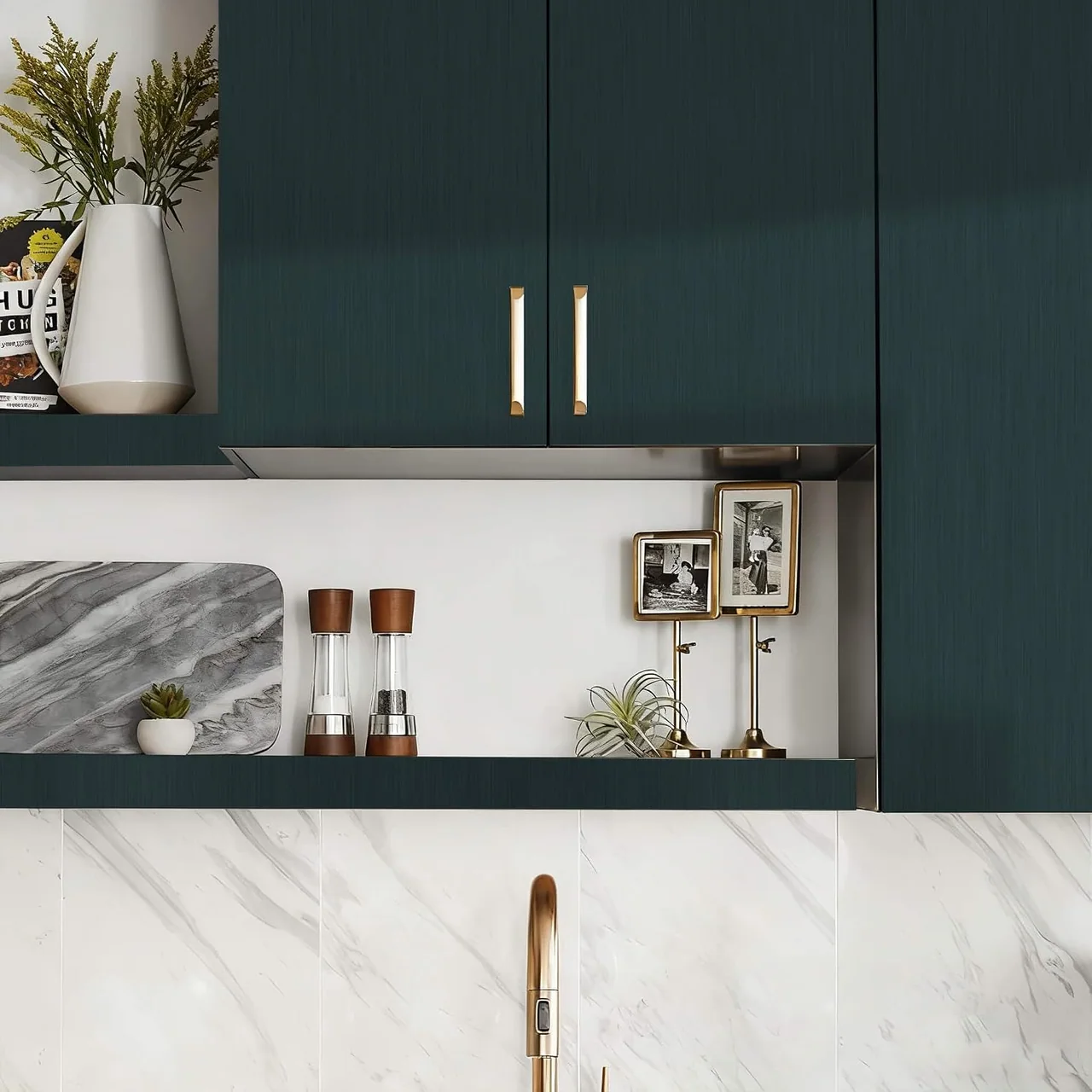 Heroad Dark Green Stainless Steel peel and stick wallpaper in a room