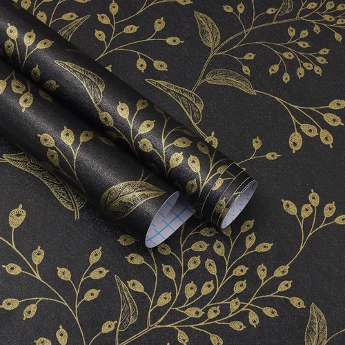 Heroad Black and Gold Boho Floral peel and stick wallpaper