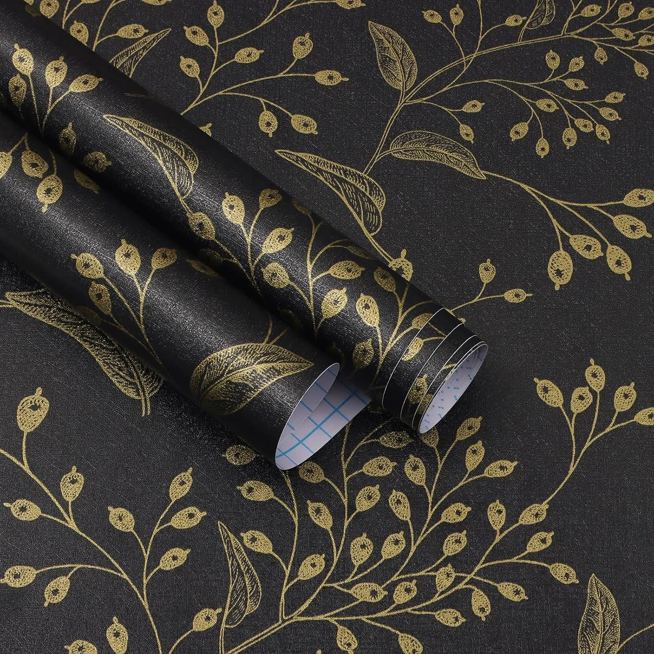 Heroad Black and Gold Boho Floral peel and stick wallpaper, swatch