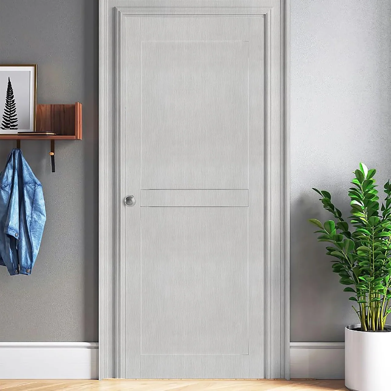 Heroad Light Grey and White Wood Set peel and stick wallpaper in a room