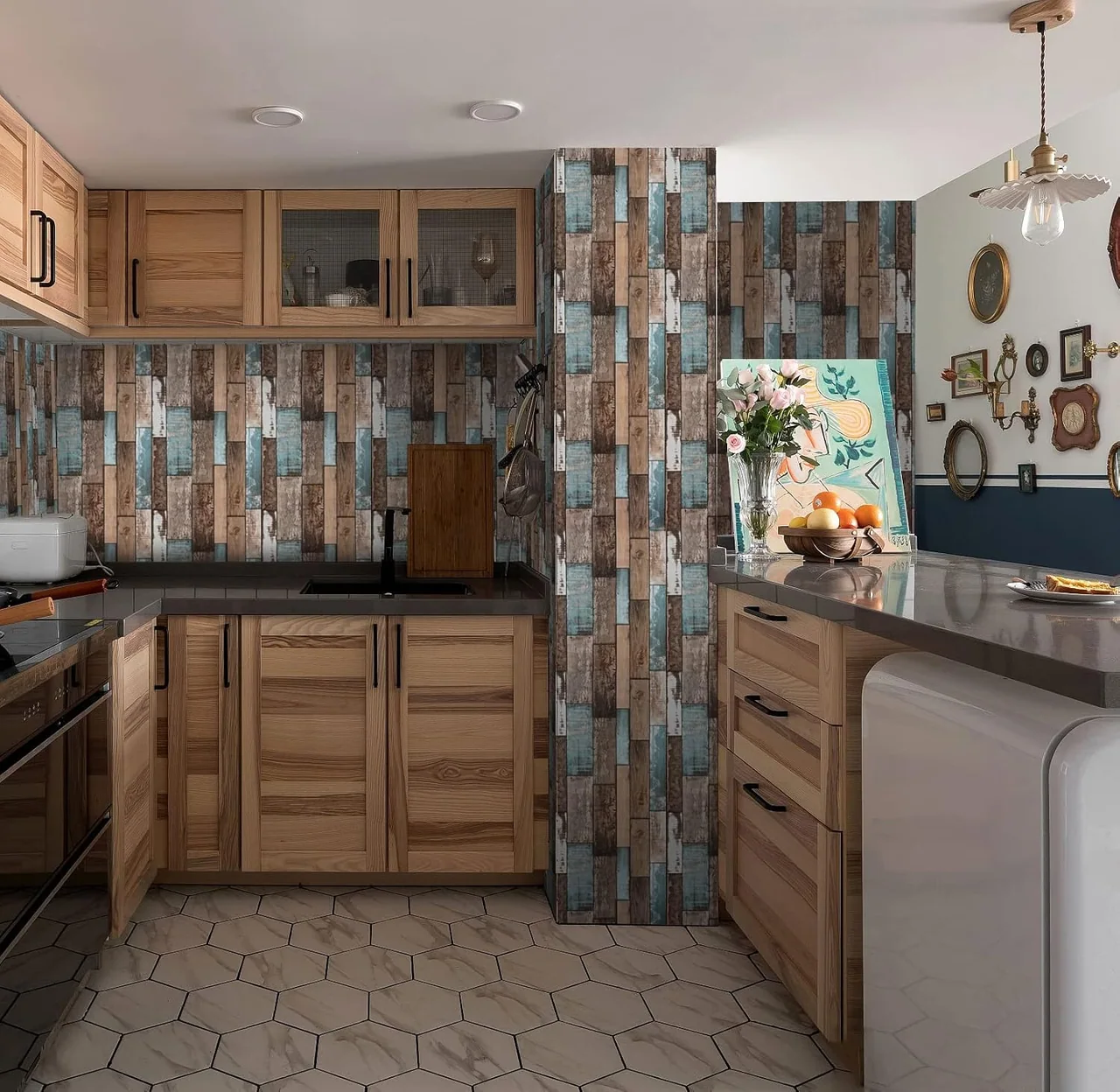 Heroad Reclaimed Wood Panel peel and stick wallpaper in a room
