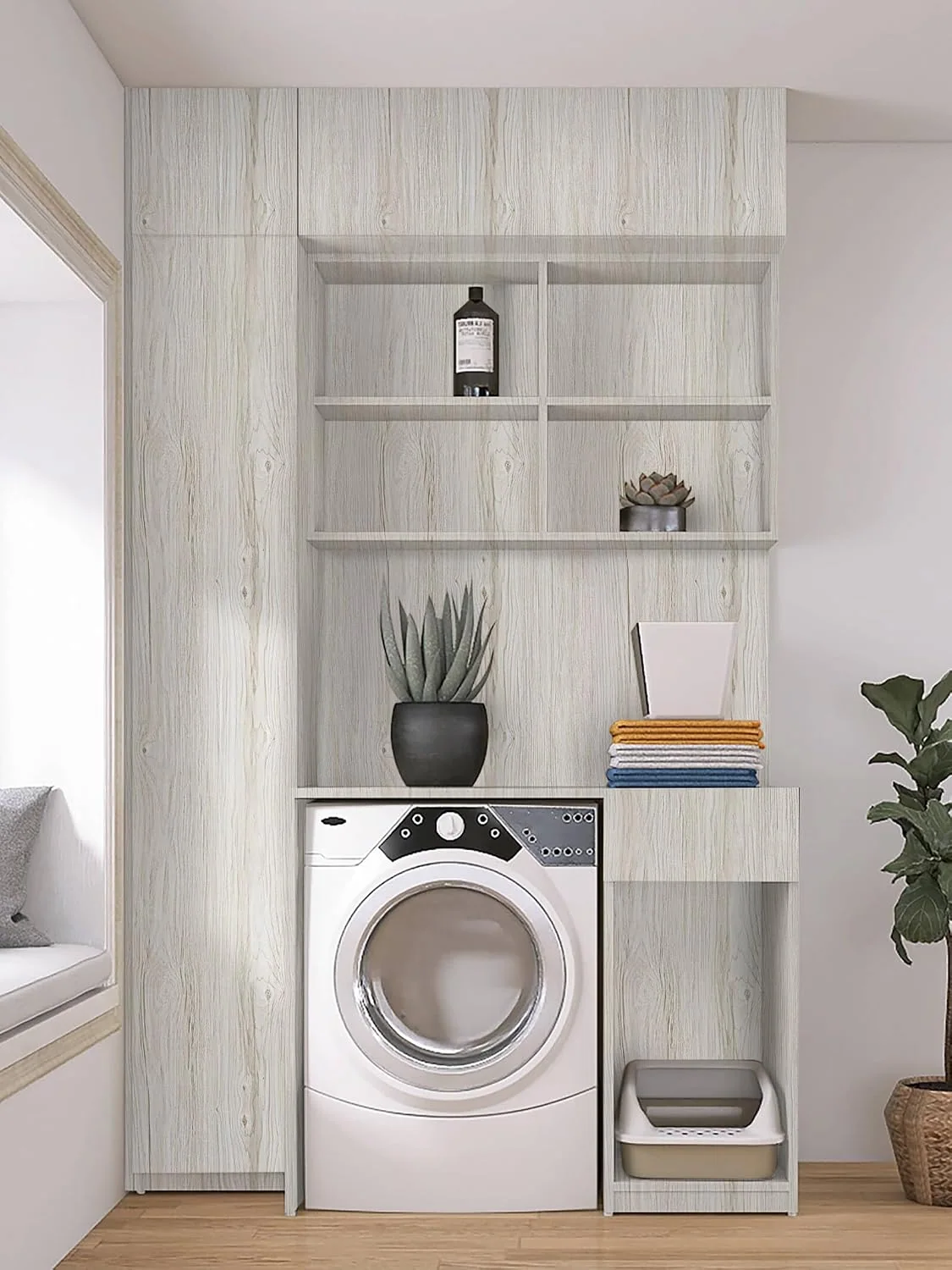 Heroad Whitewashed Wood Grain peel and stick wallpaper in a room